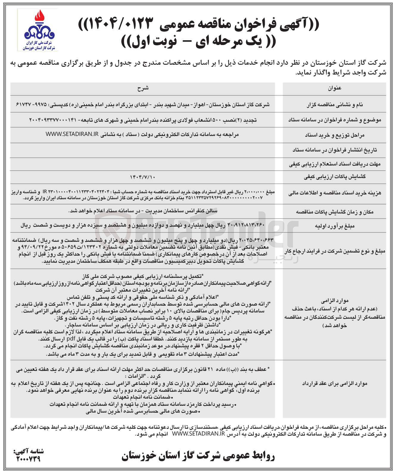 تصویر کوچک آگهی نصب ۵۰۰ انشعاب فولادی پراکنده