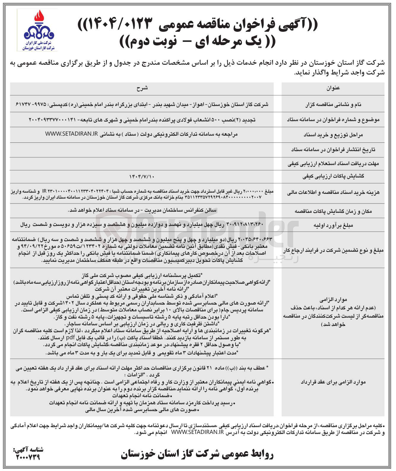 تصویر کوچک آگهی نصب ۵۰۰ انشعاب فولادی پراکنده