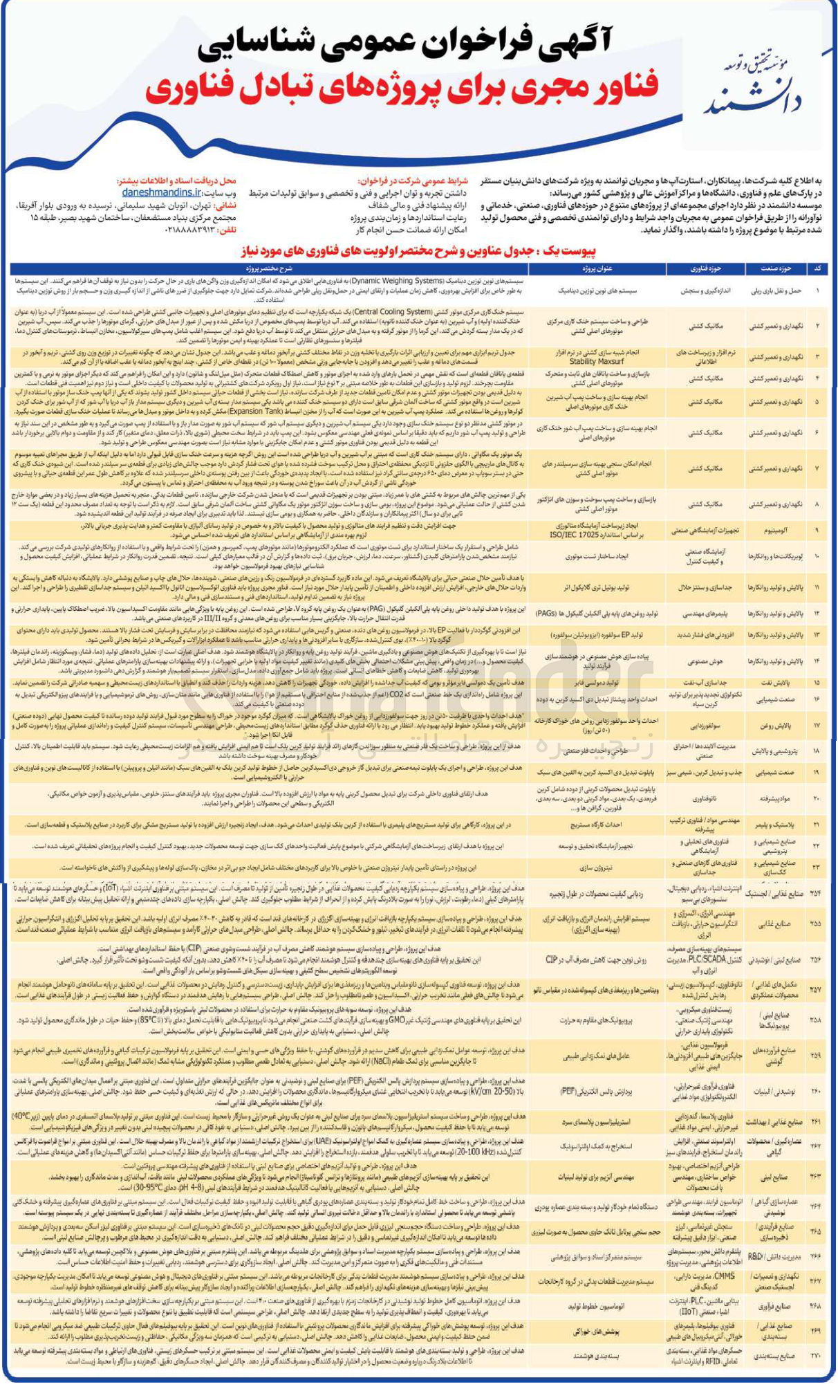 تصویر کوچک آگهی شناسایی فناور مجری برای پروژه های تبادل فناوری 