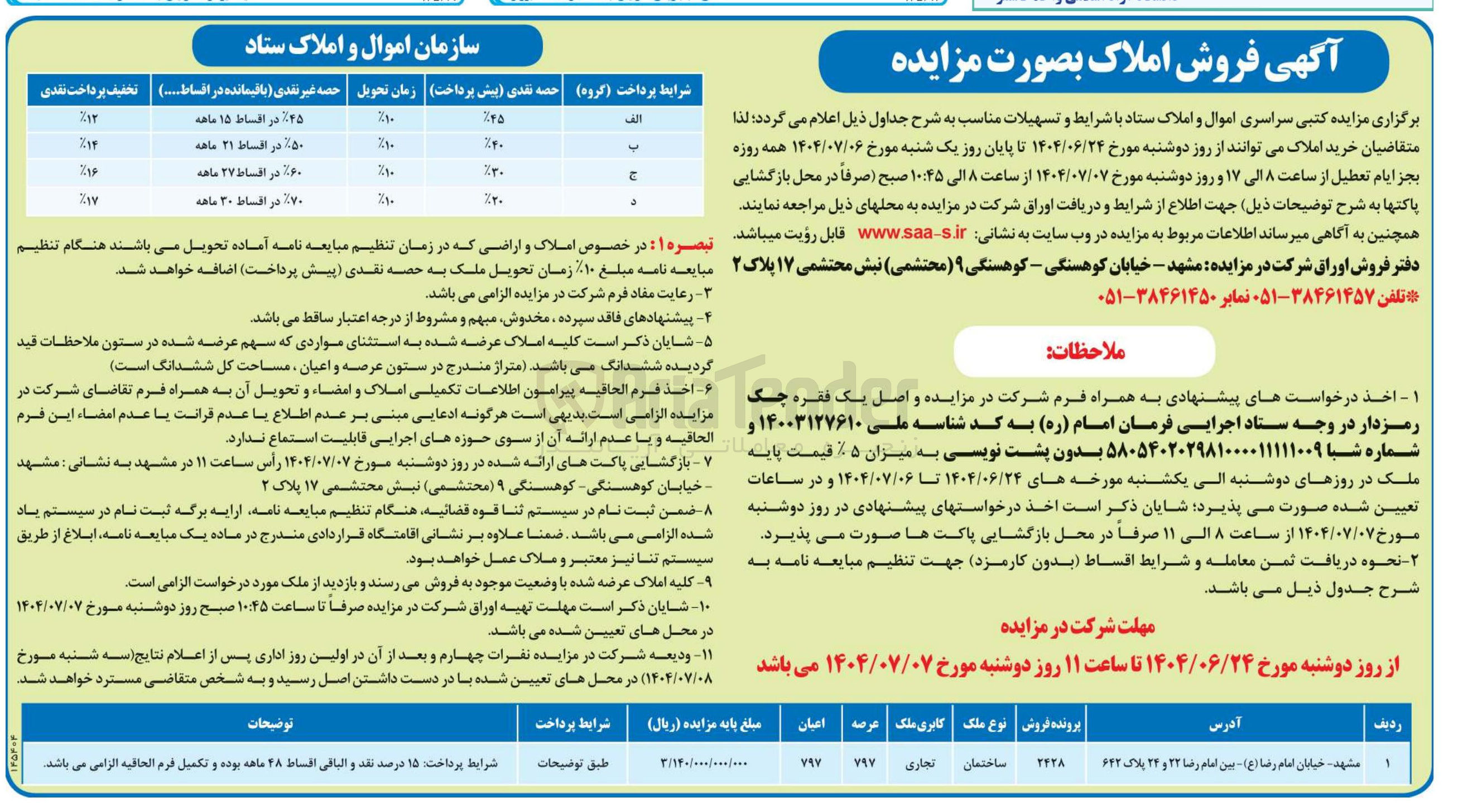 تصویر کوچک آگهی فروش املاک با کاربری تجاری