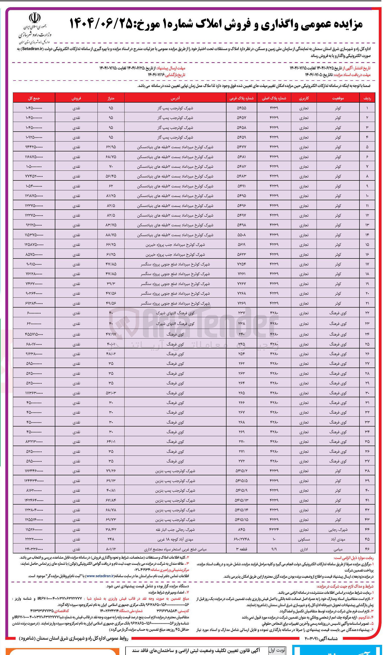 تصویر کوچک آگهی فروش املاک در 46 ردیف با کاربری تجاری - مسکونی- اداری 