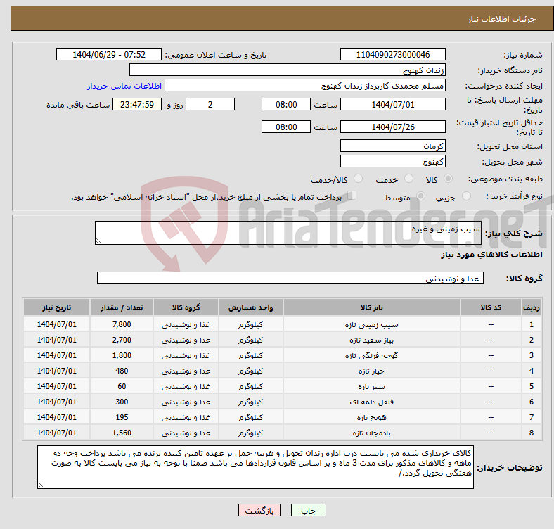 تصویر کوچک آگهی نیاز کالا-سیب زمینی و غیره