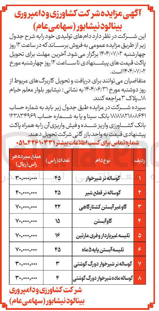 تصویر کوچک آگهی فروش دام های تولیدی