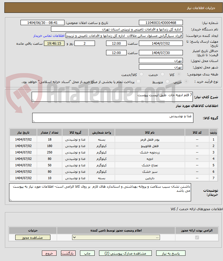 تصویر کوچک آگهی 7 قلم ادویه جات طبق لیست پیوست