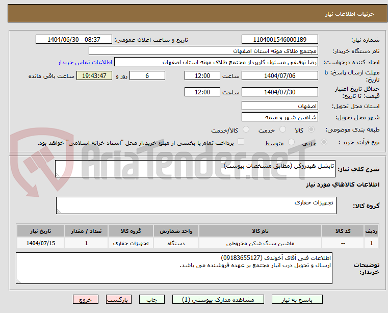 تصویر کوچک آگهی تاپشل هیدروکن (مطابق مشخصات پیوست)