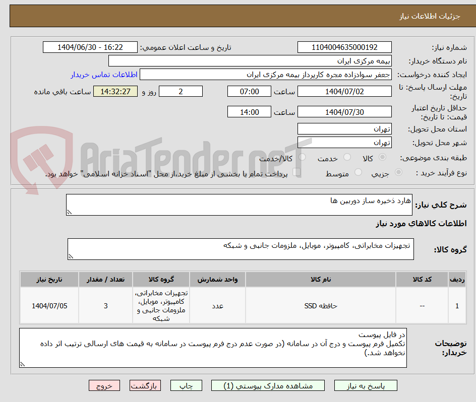 تصویر کوچک آگهی هارد ذخیره ساز دوربین ها