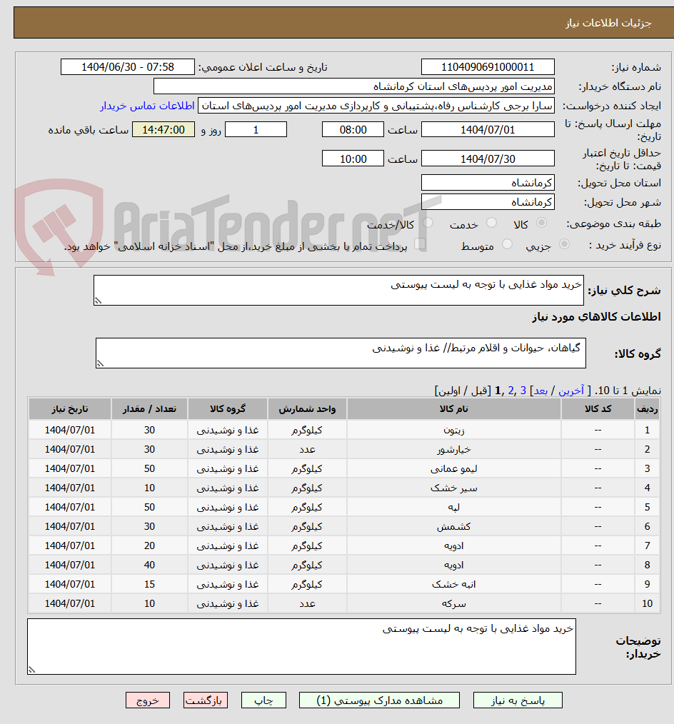 تصویر کوچک آگهی خرید مواد غذایی با توجه به لیست پیوستی