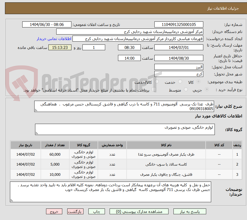 تصویر کوچک آگهی ظرف غذا تک پرسی آلومنیومی 711 و کاسه با درب گیاهی و قاشق کریستالی جنس مرغوب . هماهنگی 09109318005