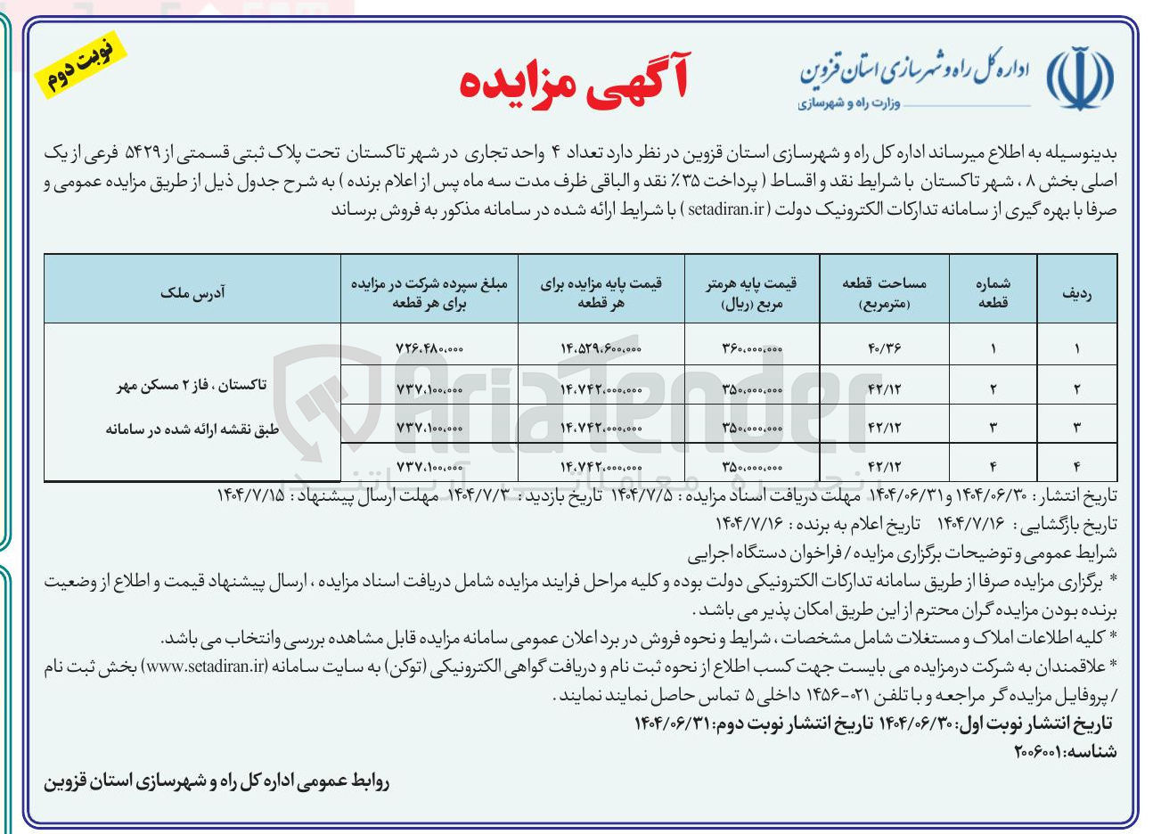 تصویر کوچک آگهی  تعداد ۴ واحد تجاری