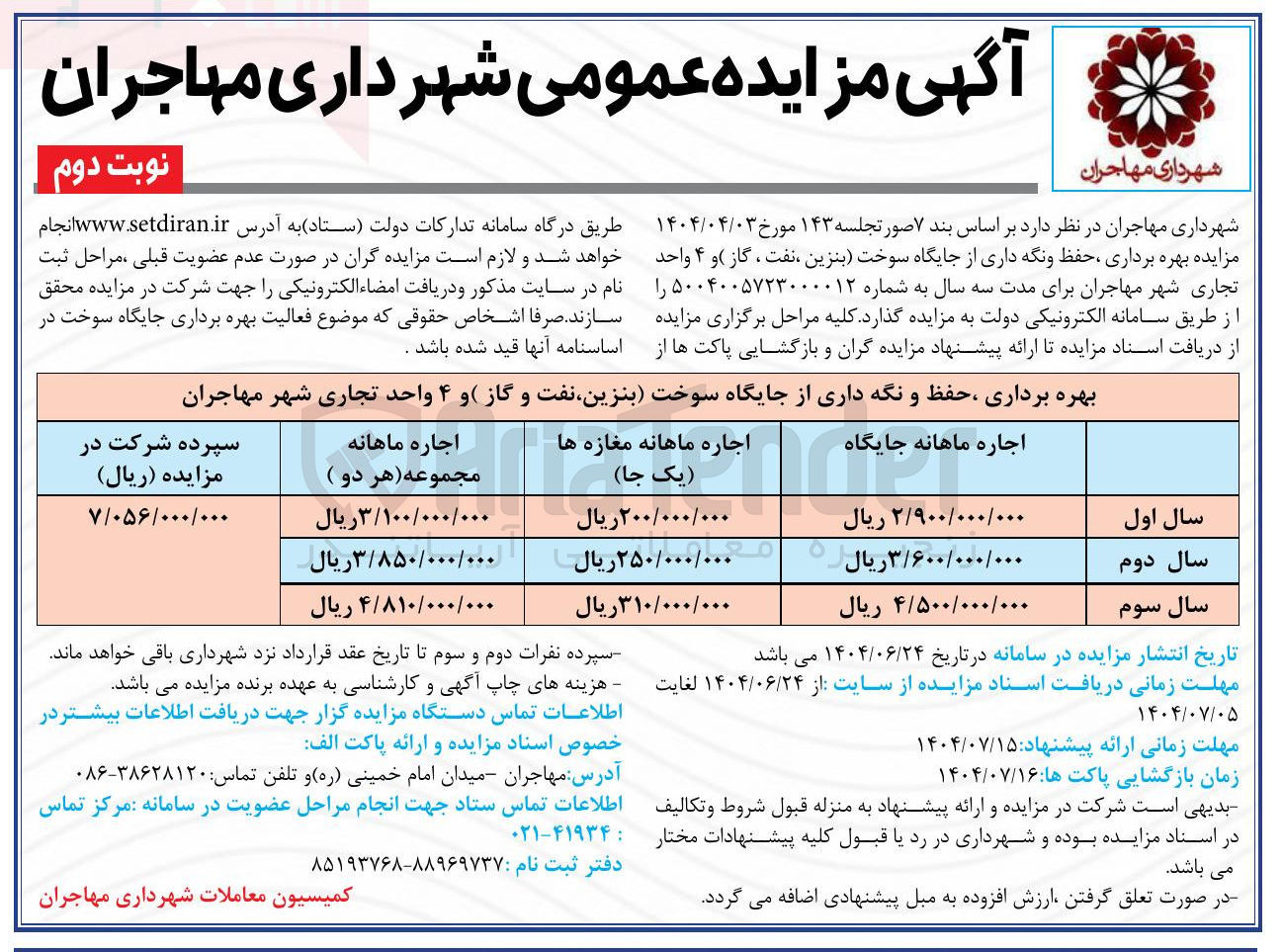تصویر کوچک آگهی بهره برداری حفظ و نگه داری از جایگاه سوخت بنزین ، نفت ، گاز و ۴ واحد تجاری