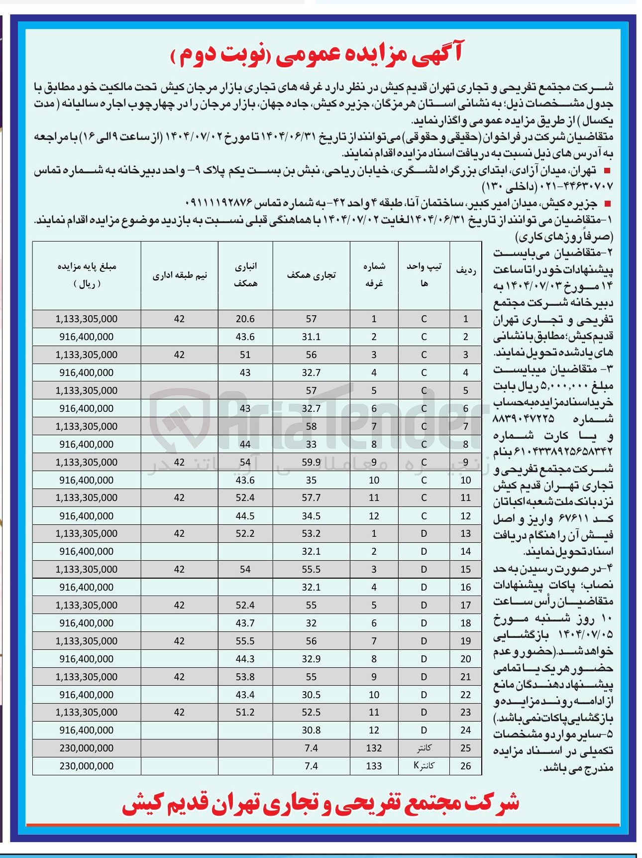 تصویر کوچک آگهی فروش غرفه های تجاری بازار در 26 ردیف