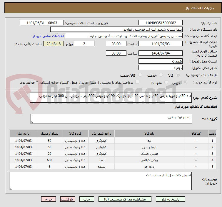 تصویر کوچک آگهی لپه 50کیلو لوبیا چیتی 50کیلو عدس 20 کیلو جو پرک 90 کیلو روغن 300لیتر سرخ کردنی 300 لیتر معمولی
