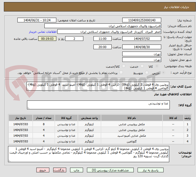 تصویر کوچک آگهی پروتیین وی 4 قوطی 2 کیلویی (8kg)  -کراتین 4 قوطی 1 کیلویی  (4kg)- آمینو اسید  4 قوطی 1 کیلویی (4kg)- گلوتامین 4 قوطی 1 کیلویی  (4kg)