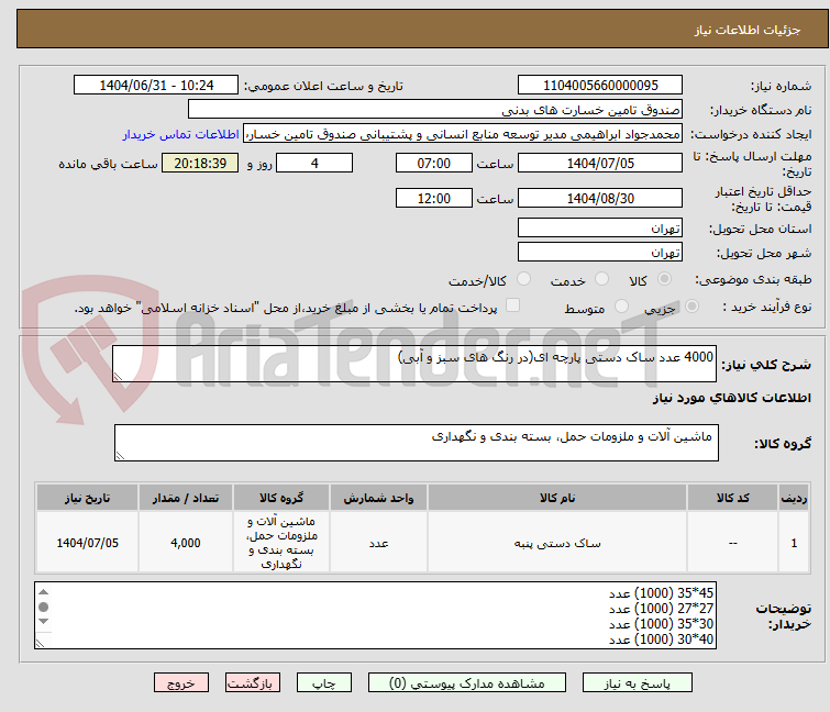 تصویر کوچک آگهی 4000 عدد ساک دستی پارچه ای(در رنگ های سبز و آبی)