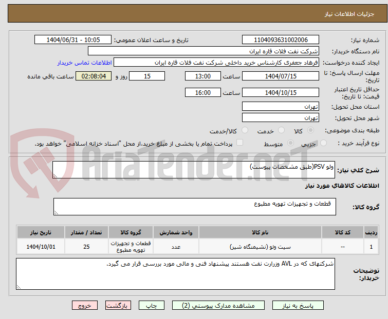 تصویر کوچک آگهی ولو PSV(طبق مشخصات پیوست)