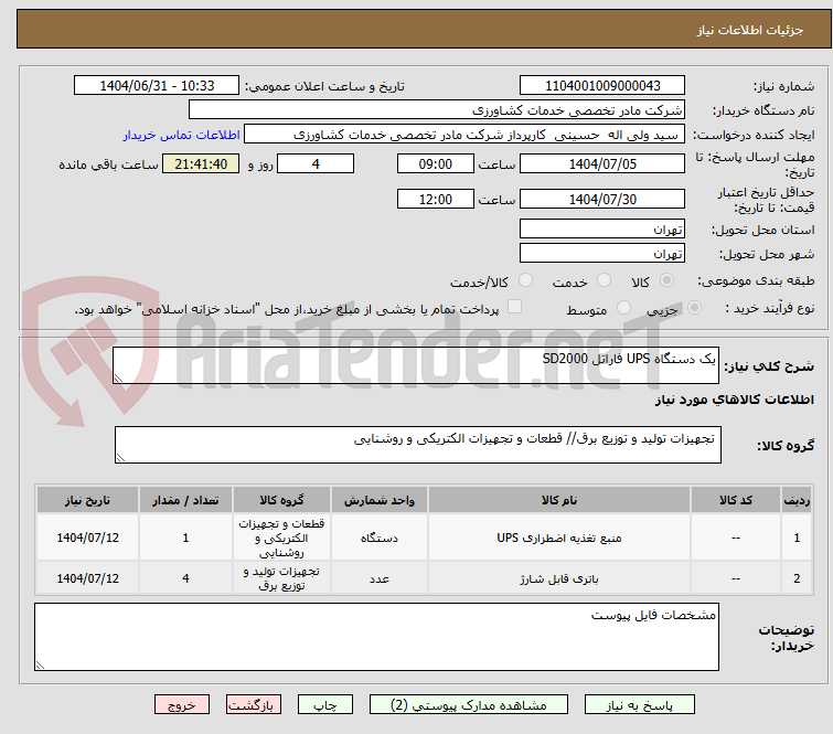 تصویر کوچک آگهی یک دستگاه UPS فاراتل SD2000 