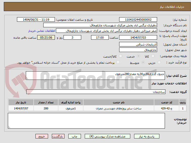تصویر کوچک آگهی جدول گذاری30در30به مقدار280مترطول