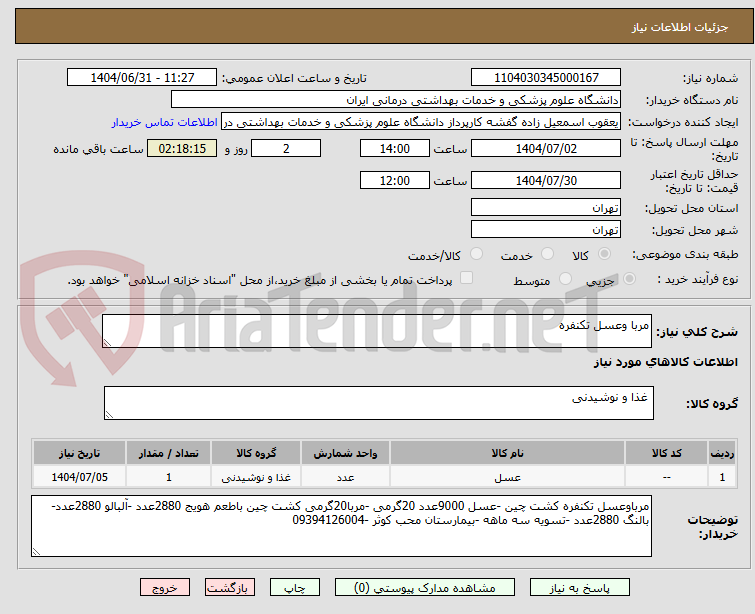 تصویر کوچک آگهی مربا وعسل تکنفره 
