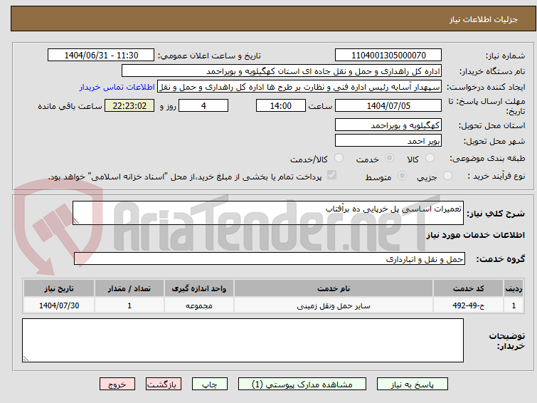 تصویر کوچک آگهی تعمیرات اساسی پل خرپایی ده برآفتاب