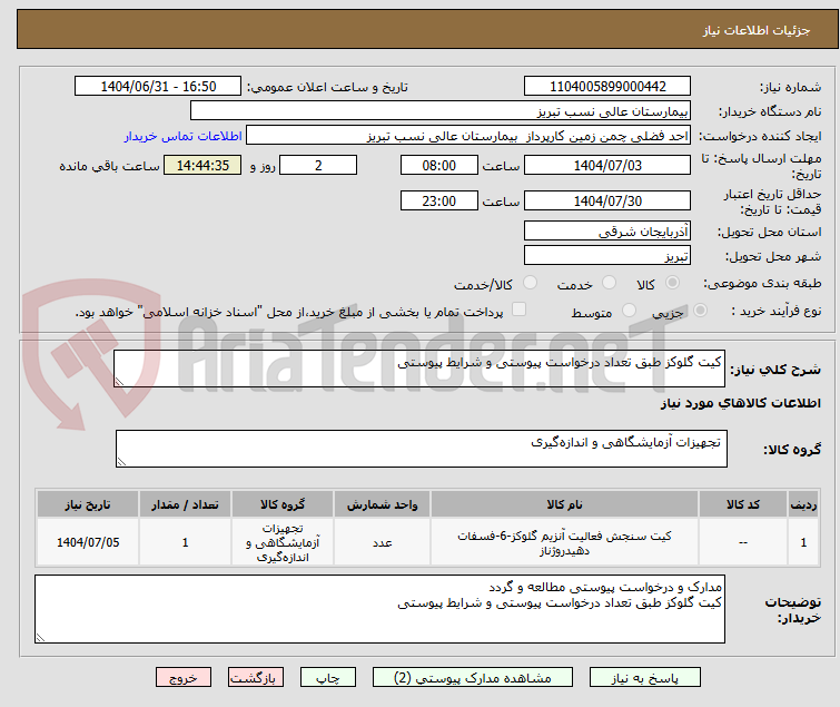 تصویر کوچک آگهی کیت گلوکز طبق تعداد درخواست پیوستی و شرایط پیوستی