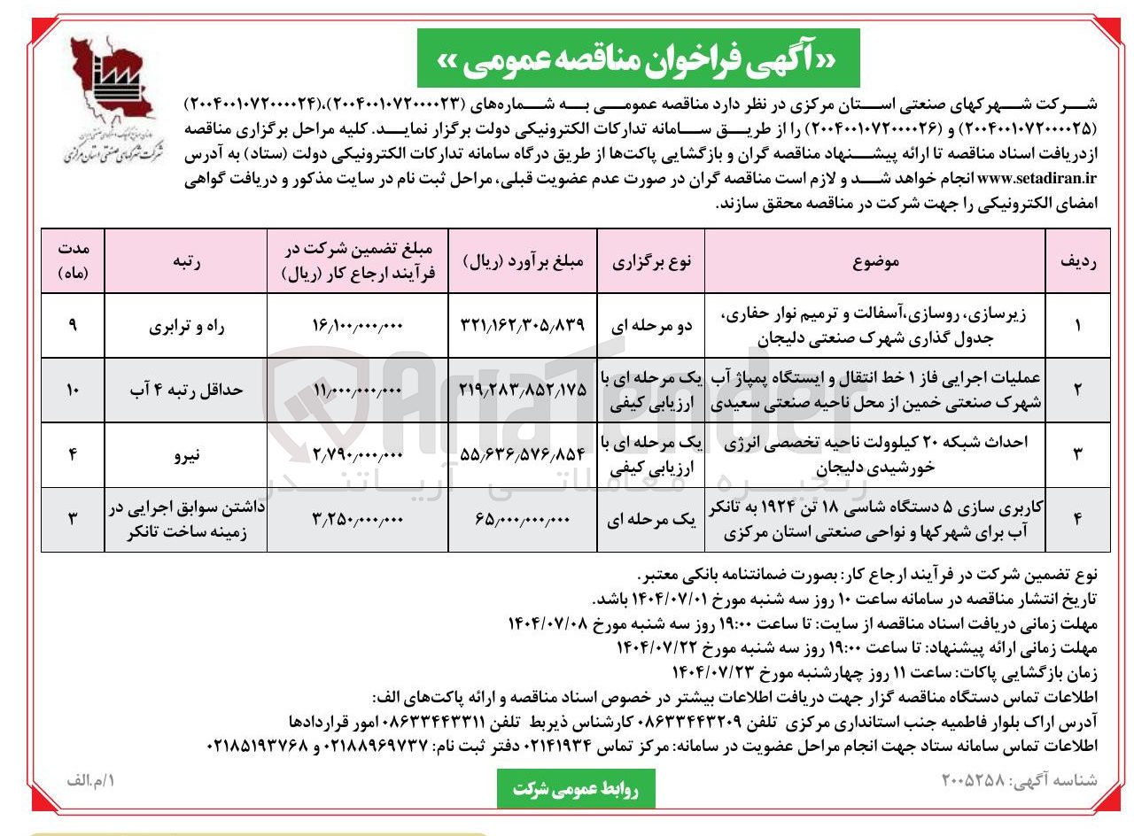 تصویر کوچک آگهی احداث شبکه ۲۰ کیلوولت ناحیه تخصصی انرژی خورشیدی