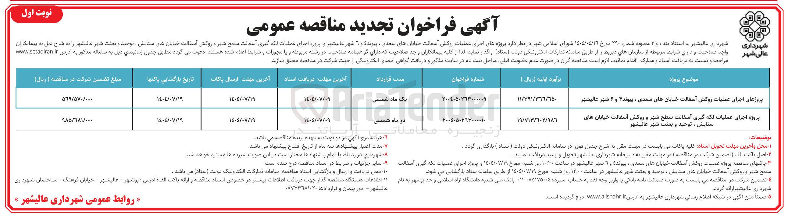 تصویر کوچک آگهی  اجرای عملیات روکش اسفالت