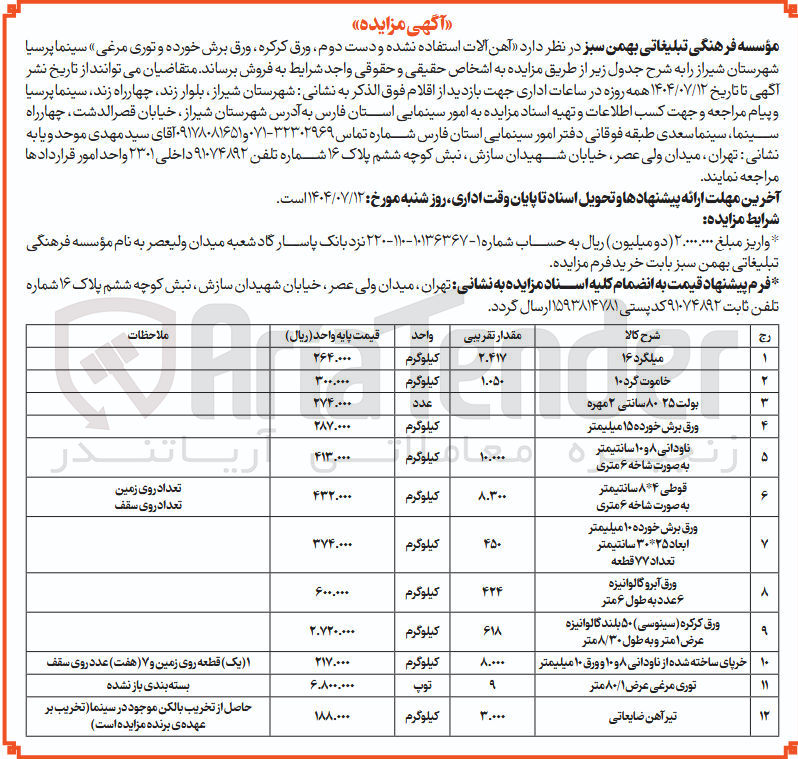 تصویر کوچک آگهی فروش  آهن آلات استفاده نشده و دست دوم ورق کرکره ورق برش خورده و توری مرغی