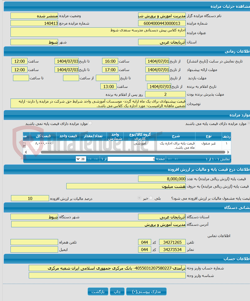 تصویر کوچک آگهی اجاره کلاس پیش دبستانی مدرسه سعدی شوط