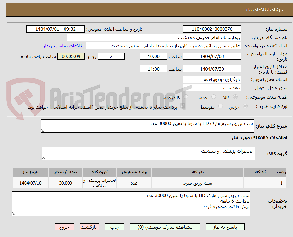 تصویر کوچک آگهی ست تزریق سرم مارک HD یا سوپا یا ثمین 30000 عدد
