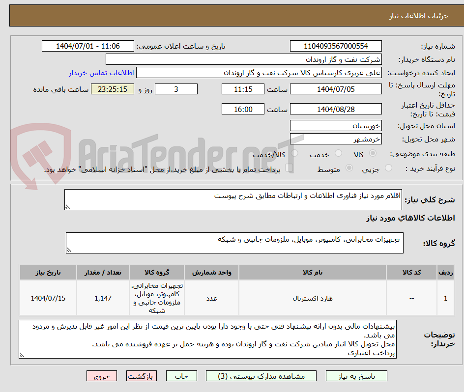 تصویر کوچک آگهی اقلام مورد نیاز فناوری اطلاعات و ارتباطات مطابق شرح پیوست