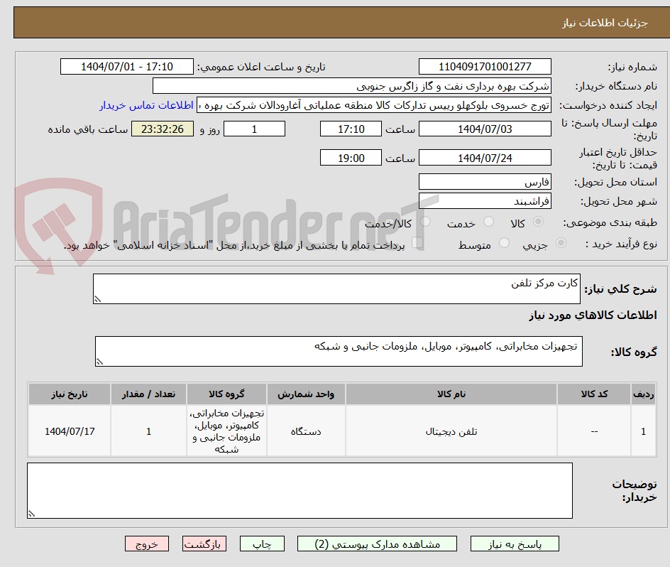 تصویر کوچک آگهی کارت مرکز تلفن