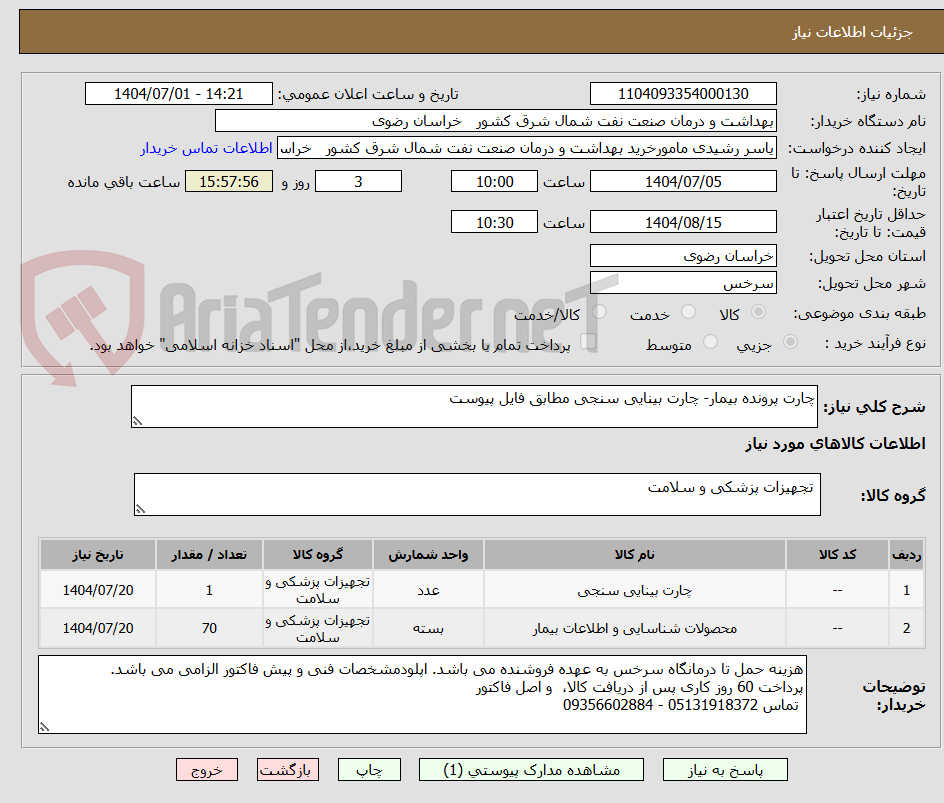 تصویر کوچک آگهی چارت پرونده بیمار- چارت بینایی سنجی مطابق فایل پیوست