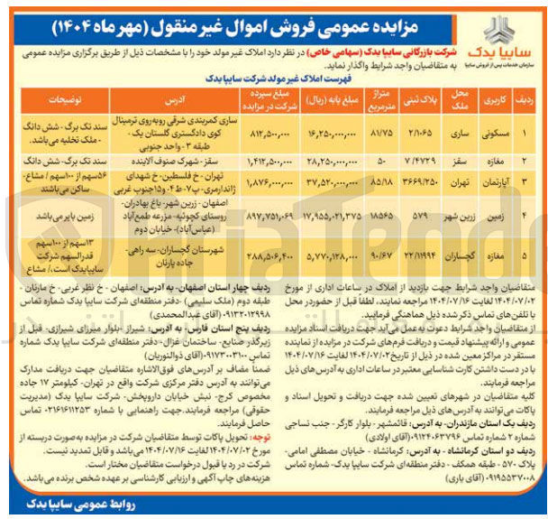 تصویر کوچک آگهی  فروش اموال غیر منقول