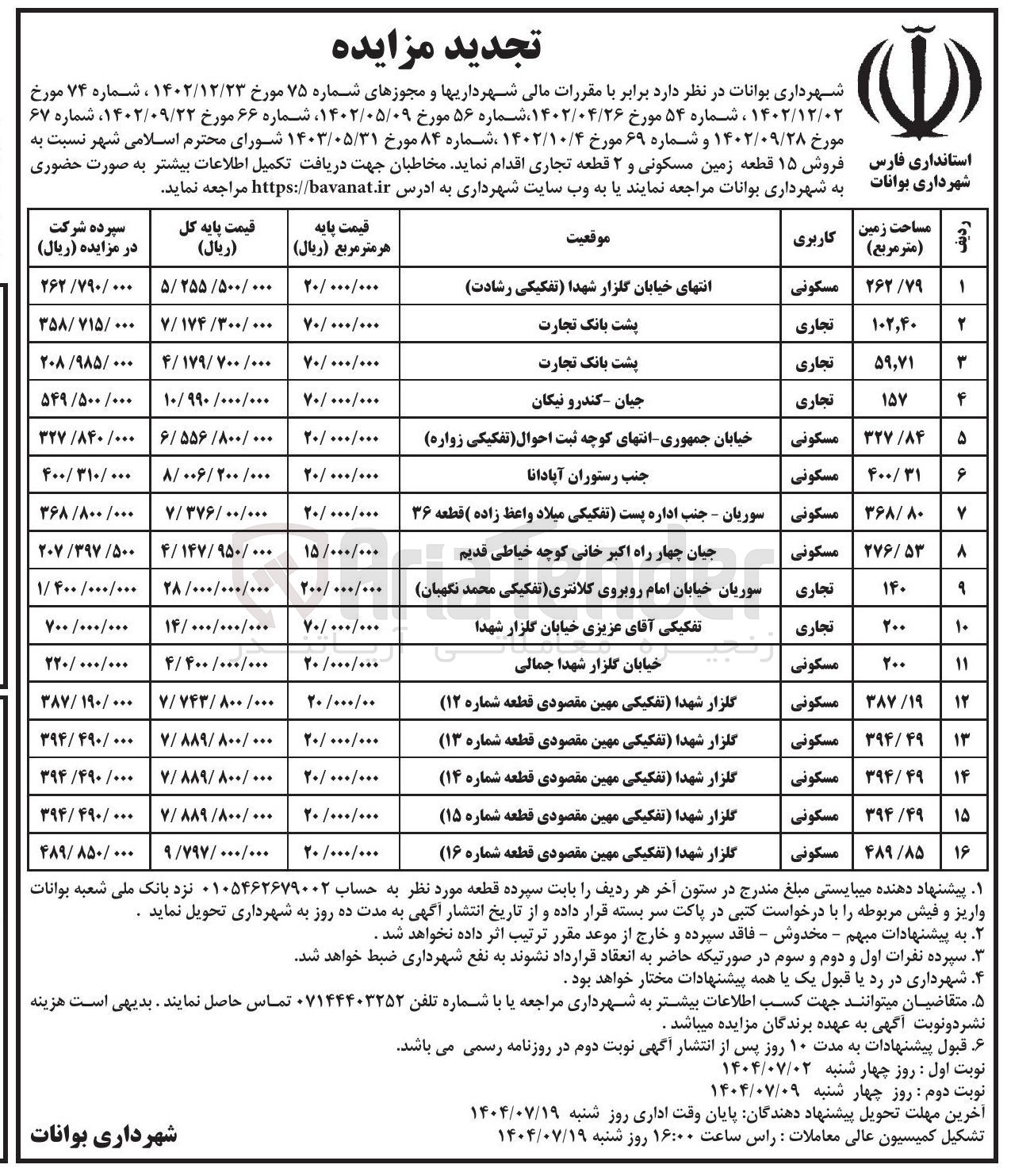 تصویر کوچک آگهی فروش ۱۵ قطعه زمین مسکونی و ۲ قطعه تجاری 