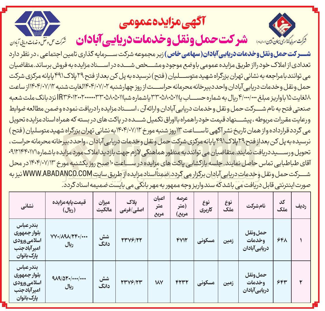 تصویر کوچک آگهی فروش تعدادی از املاک در 2 ردیف با مسکونی