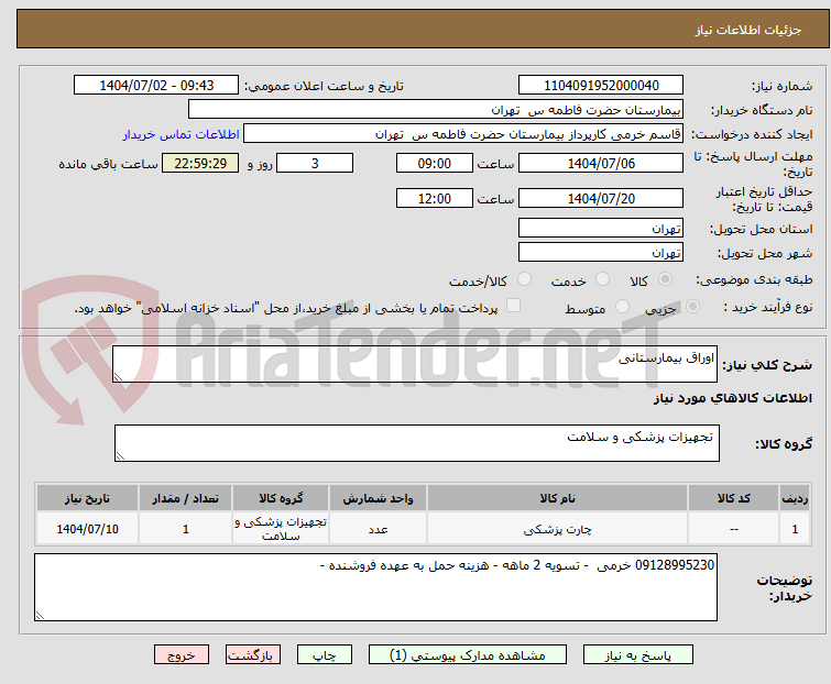 تصویر کوچک آگهی اوراق بیمارستانی 