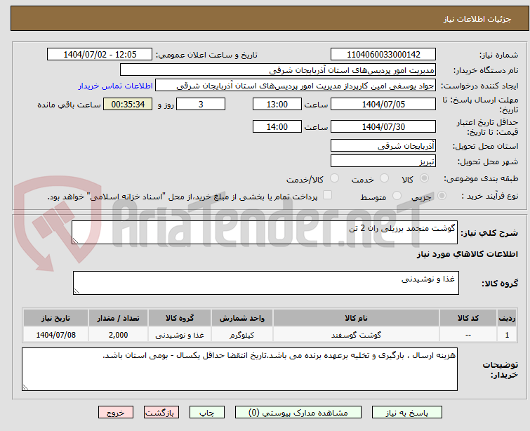 تصویر کوچک آگهی گوشت منجمد برزیلی ران 2 تن
