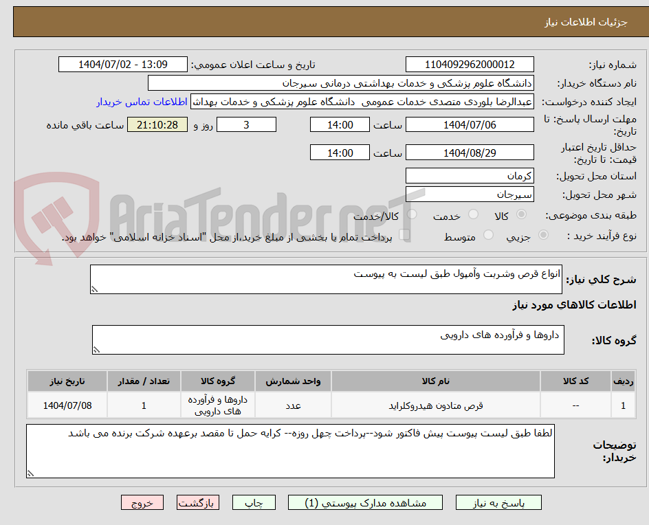 تصویر کوچک آگهی انواع قرص وشربت وآمپول طبق لیست به پیوست