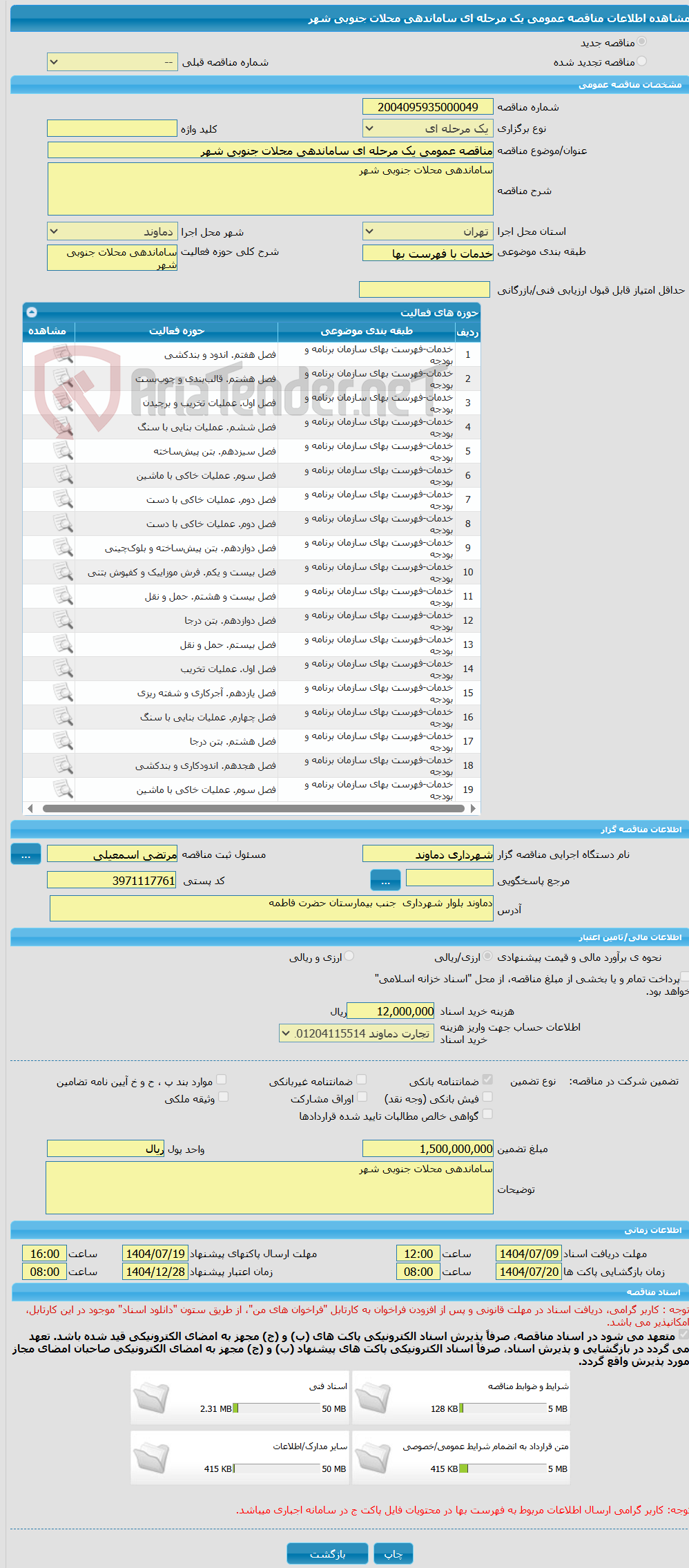 تصویر کوچک آگهی مناقصه عمومی یک مرحله ای ساماندهی محلات جنوبی شهر