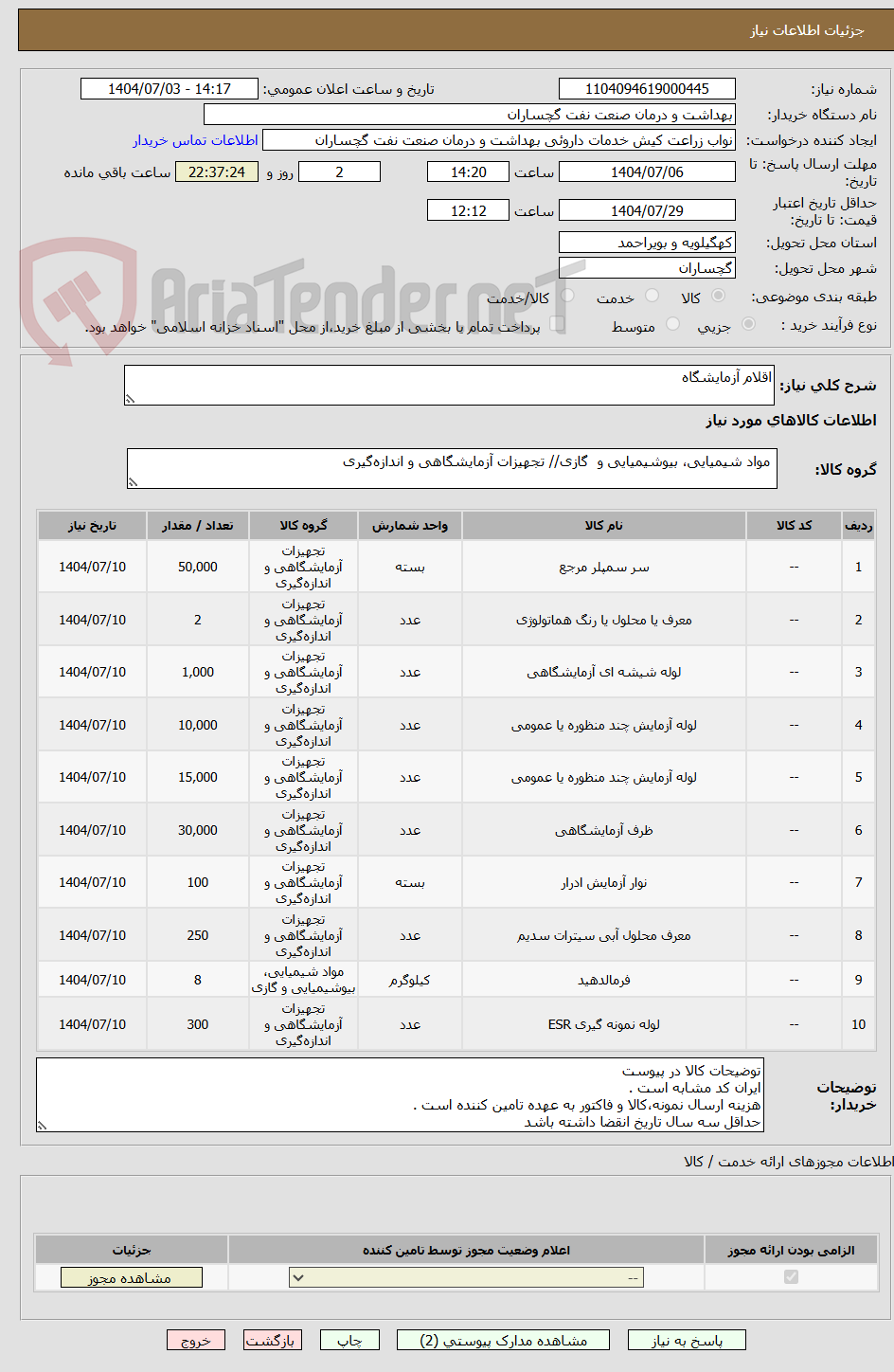 تصویر کوچک آگهی اقلام آزمایشگاه