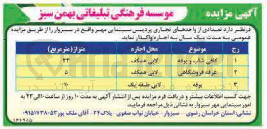تصویر کوچک آگهی اجاره تعدادی از واحدهای تجاری (کافی شاپ و بوفه - رفه فروشگاهی - بوفه)