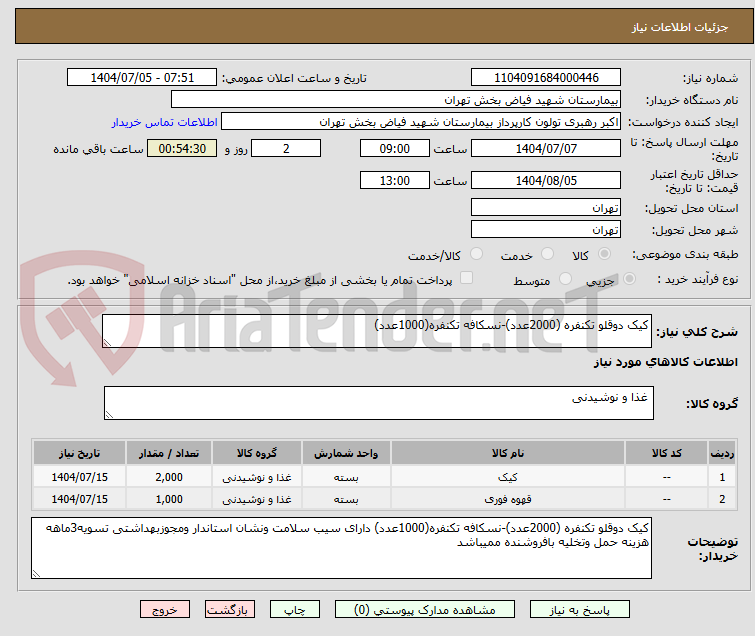 تصویر کوچک آگهی کیک دوقلو تکنفره (2000عدد)-نسکافه تکنفره(1000عدد)
