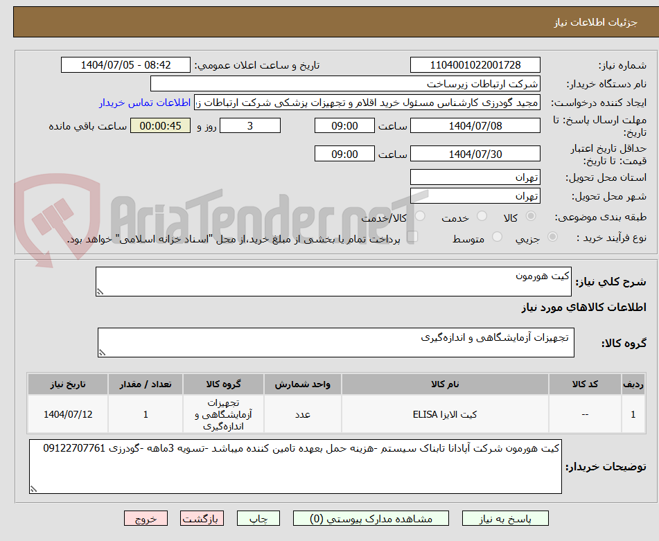 تصویر کوچک آگهی کیت هورمون 