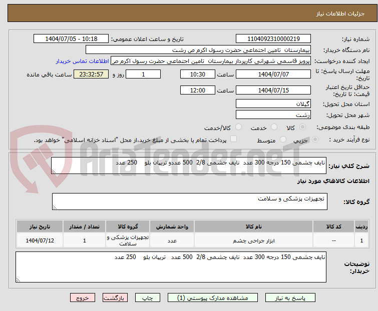 تصویر کوچک آگهی نایف چشمی 150 درجه 300 عدد  نایف جشمی 2/8  500 عددو تریپان بلو    250 عدد