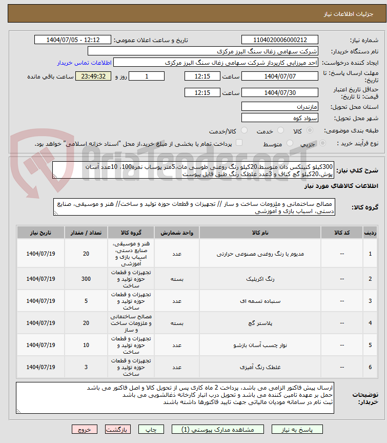 تصویر کوچک آگهی 300کیلو کنیتکس دان متوسط،20کیلو رنگ روغنی طوسی مات،5متر پوساب نمره100، 10عدد آسان پوش،20کیلو گچ کناف و 3عدد غلطک رنگ طبق فایل پیوست