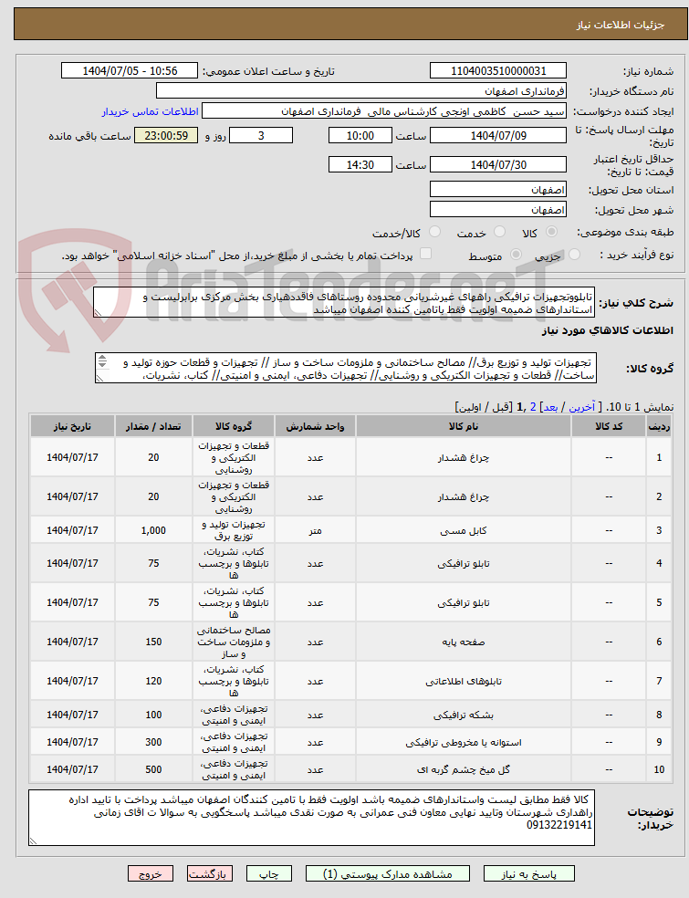 تصویر کوچک آگهی تابلووتجهیزات ترافیکی راههای غیرشریانی محدوده روستاهای فاقددهیاری بخش مرکزی برابرلیست و
استاندارهای ضمیمه اولویت فقط باتامین کننده اصفهان میباشد