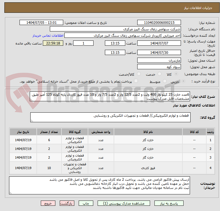 تصویر کوچک آگهی 6عدد خازن 25 کیلو وار 400 ولت و 2عدد 12/5 وار و 2عدد 7/5 وار و 10 عدد فیوز کاردی پایه کوتاه 125 آمپر طبق مشخصات فایل مدرک پیوست