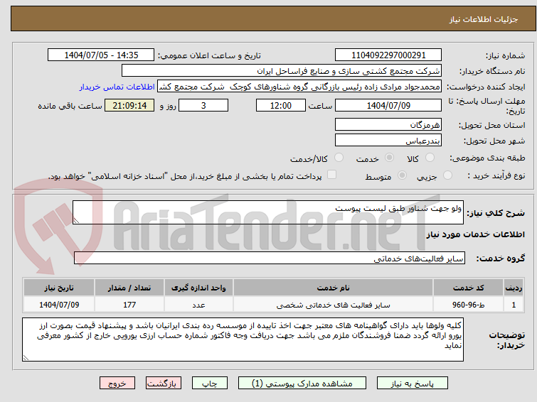 تصویر کوچک آگهی ولو جهت شناور طبق لیست پیوست