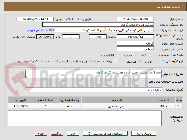 تصویر کوچک آگهی حفر 2 چاه دستی حسن آباد و هشتادان گلباف کرمان
