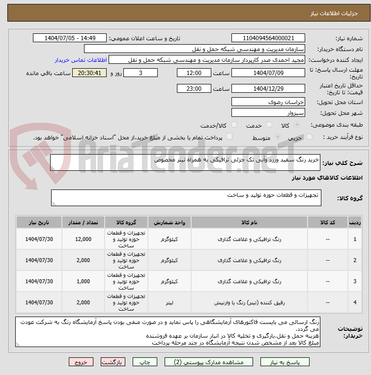 تصویر کوچک آگهی خرید رنگ سفید وزرد وآبی تک جزئی ترافیکی به همراه تینر مخصوص